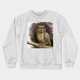 An Artistic Painting of an Owl in Earthy Shades Crewneck Sweatshirt